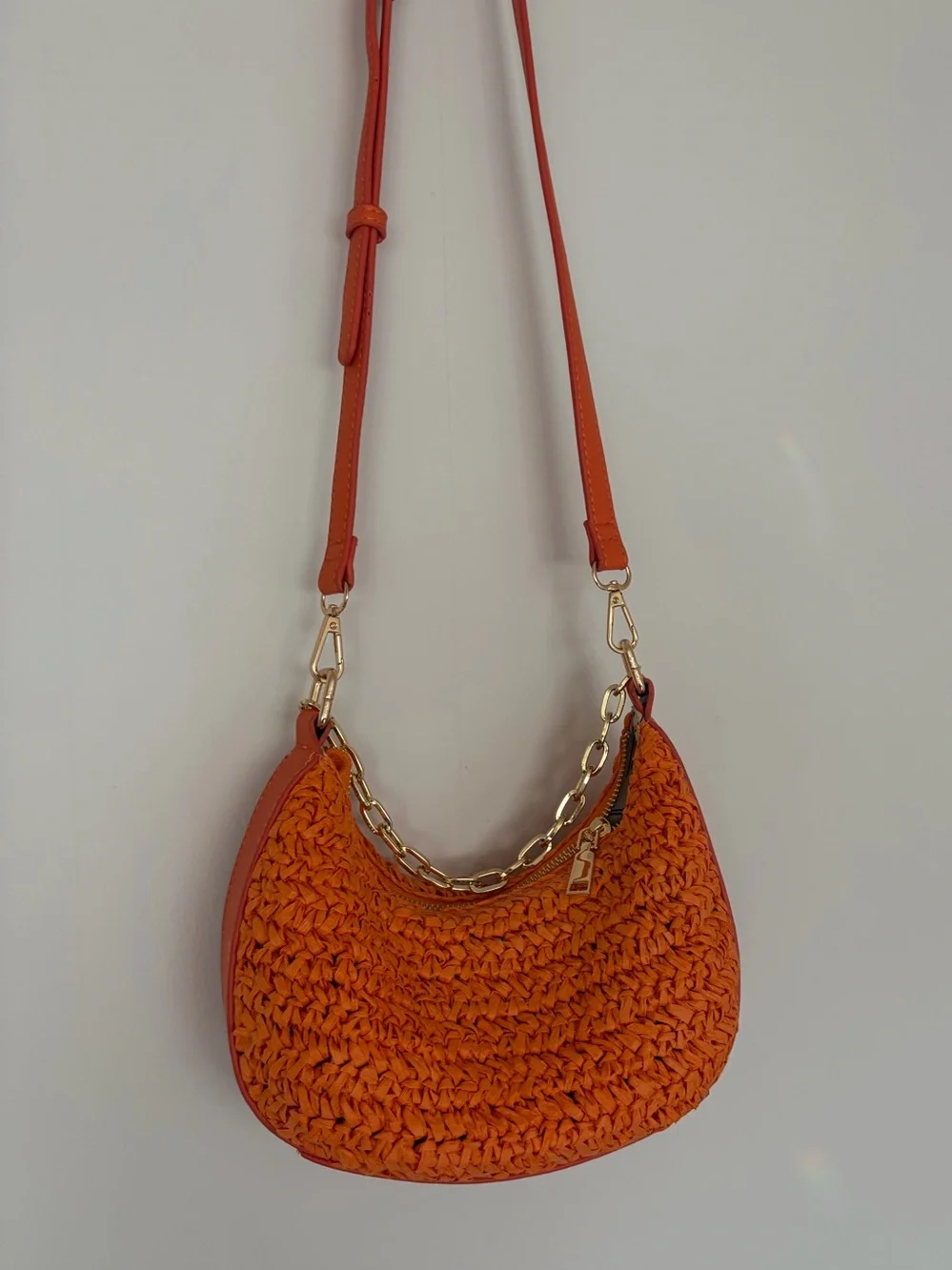 URBAN Orange Woven crossbody Shoulder Bag with Gold Hardware